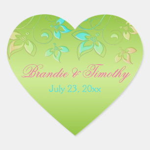 Lime, Pink, and Aqua Floral 1.5" Heart Sticker