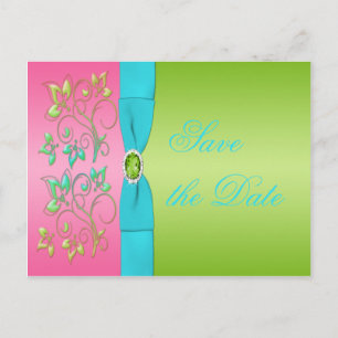 Lime, Pink, and Aqua Floral Save the Date Postcard