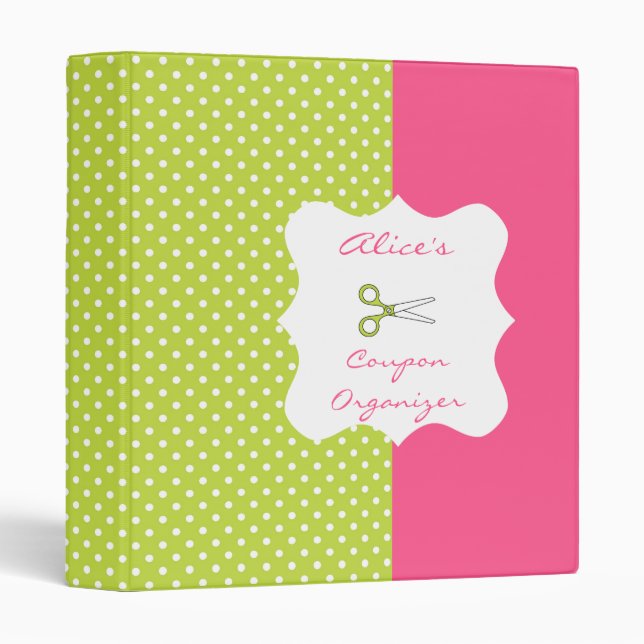 Lime&Pink Polka Dot Personalized Coupon Organizer Binder (Front/Spine)