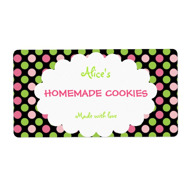 Lime&Pink Polka Dot Personalized Homemade Cookies (Front)