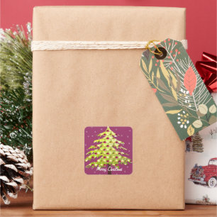 Lime & Plum Christmas Tree with Plum Ornaments Square Sticker