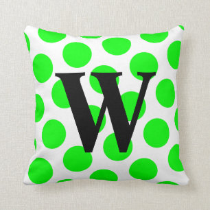 Lime Polka Dot Monogram Throw Pillow