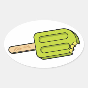 Lime Popsicle Bite Me Oval Stickers