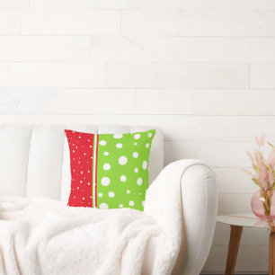Lime Red White Polka Dot Colour Block Throw Pillow
