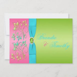 Lime, rose et Faire-part de mariage Floral Aqua