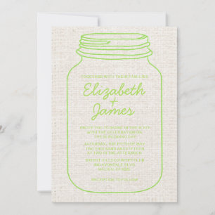 Lime Rustic Burlap Mason Jar Wedding Invitations