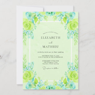 Lime Seafoam Ranunculus Eucalyptus Wedding Invitation
