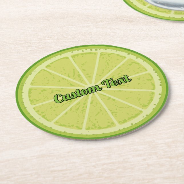 Lime Slice Round Paper Coaster (Angled)