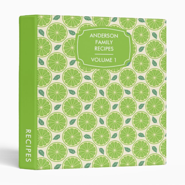 Lime Slices Citrus Pattern Personalized Recipe Binder (Front/Spine)