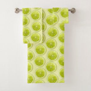 Lime Slices on Light Yellow Bath Towel Set