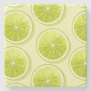 Lime Slices on Light Yellow Stone Coaster