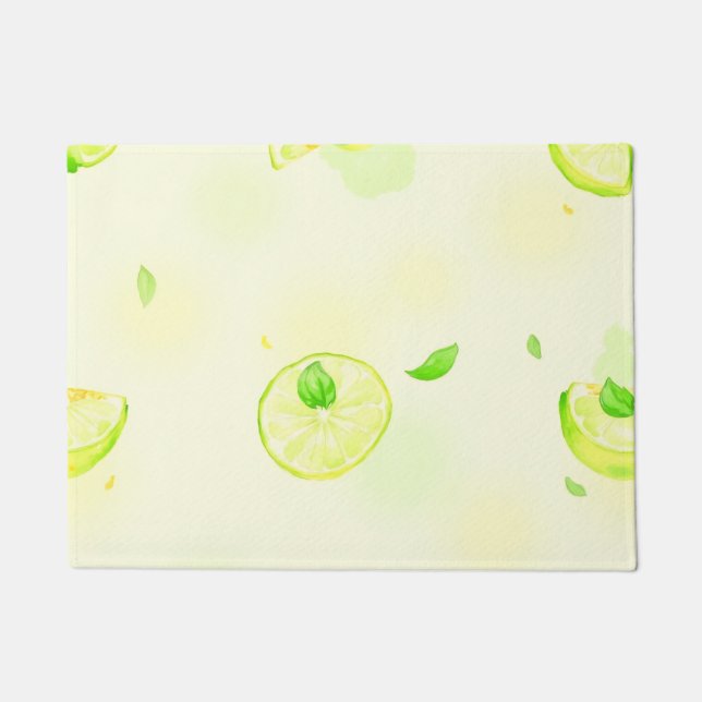 Lime Slices Watercolor Pattern Green Citrus Art Doormat (Front)