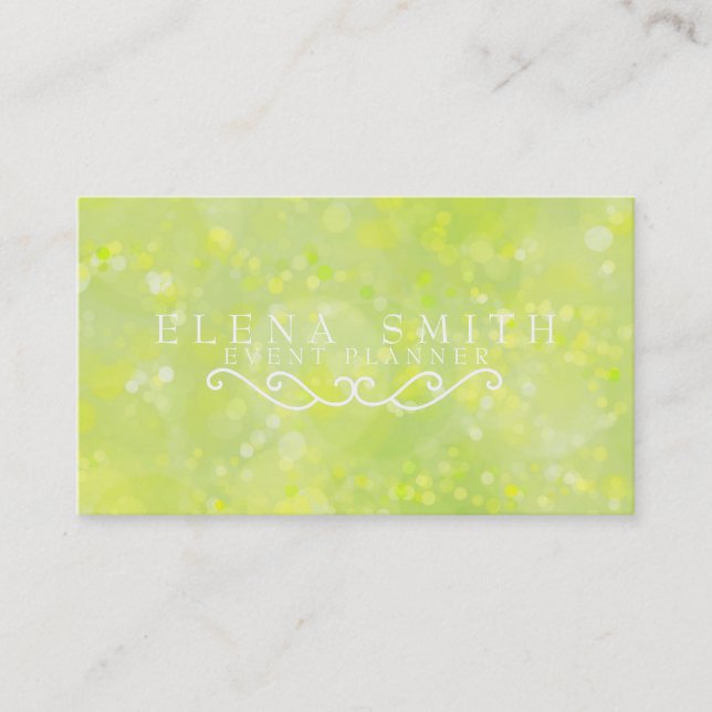 Lime Sparkle Bokeh Business Card (Front)