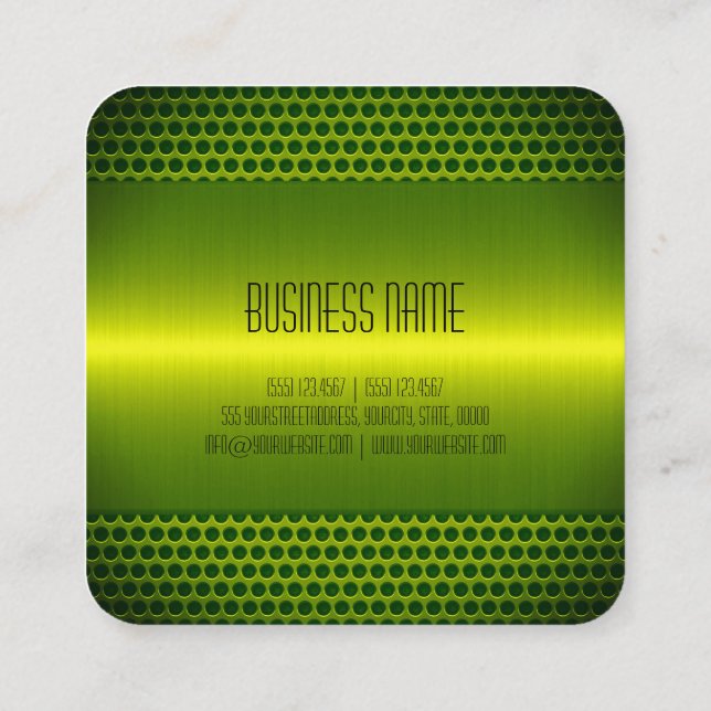 Lime Stainless Steel Metal Look Square Business Card (Back)