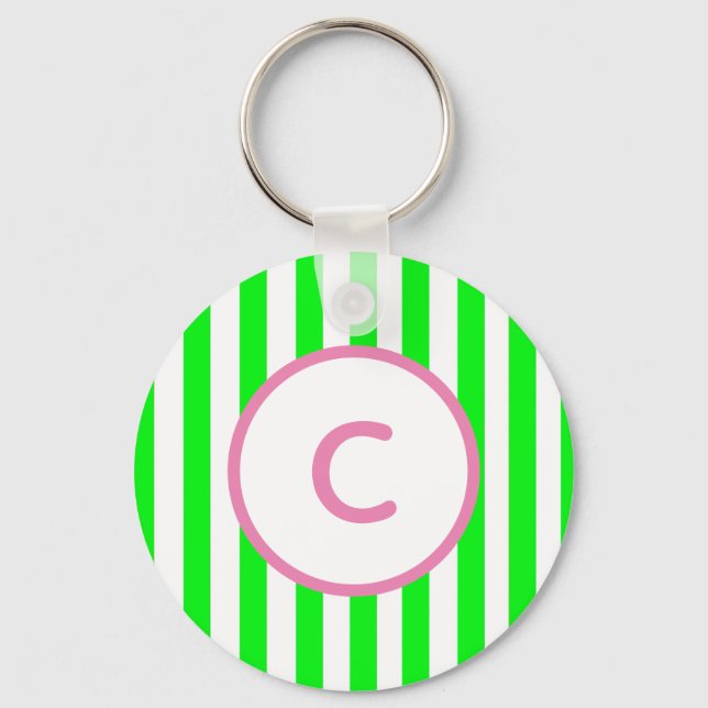Lime Stripe Monogram Keychain (Front)