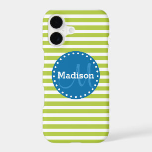 Lime Stripes Blue Monogram