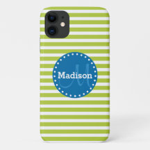Lime Stripes Blue Monogram
