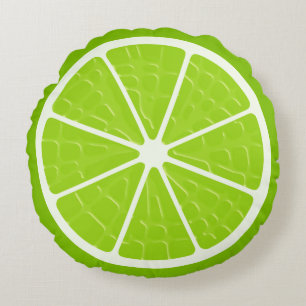 Lime Stylized Fruit Slice Round Pillow