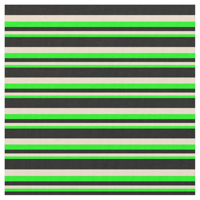 Lime, Tan, and Black Coloured Lined Pattern Fabric (Close Up)