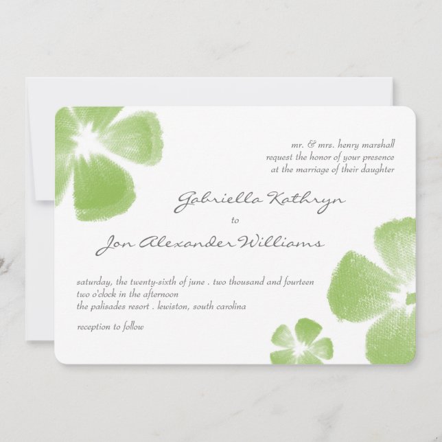 Lime Tropical Watercolor Flowers Wedding Invite (Front)