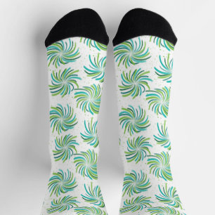 Lime, Turquoise, Green Swirls on White Socks