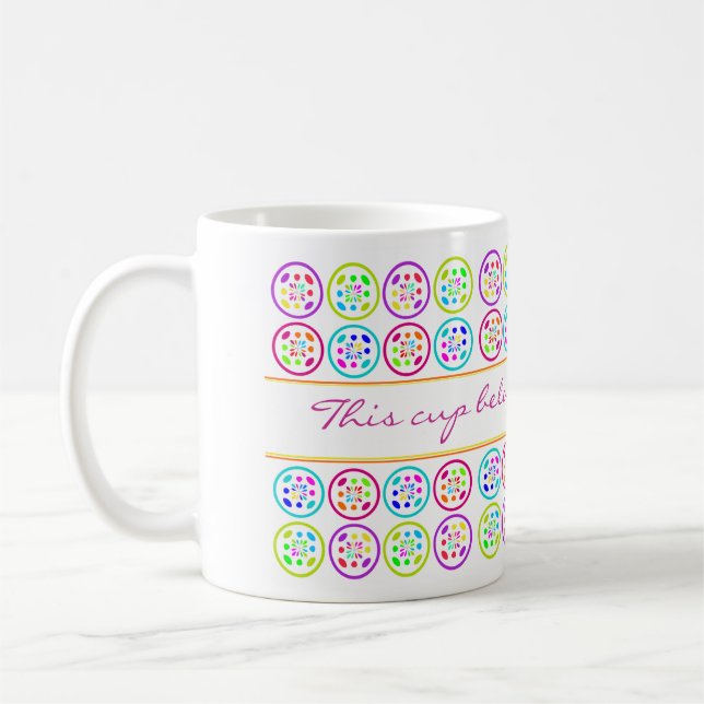 lime, turquoise, lilac and rose circle patterns coffee mug (Left)