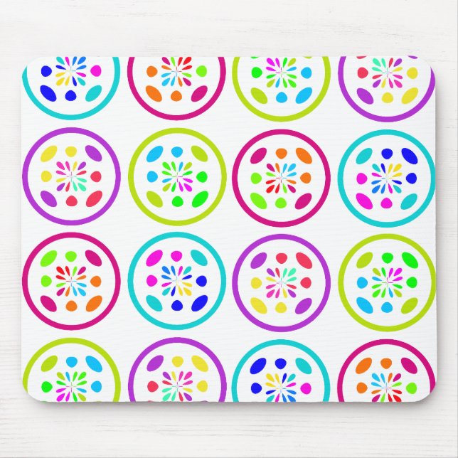 lime, turquoise, lilac and rose circle patterns mouse pad (Front)