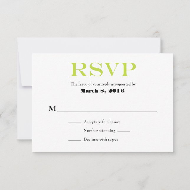 Lime Vert Blanc Plaine Simple Mariage Cartes RSVP (Devant)