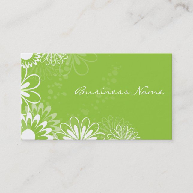 Lime vert et blanc Carte de visite floral (Devant)