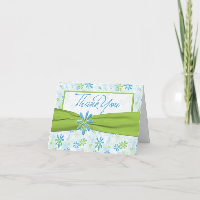 Lime Vert et bleu Floral Merci Carte Note (Devant)