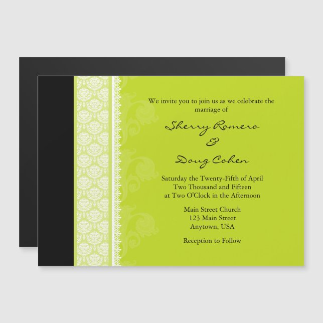 Lime Vert Faire-part de mariage magnétique moderne (Devant / Derrière)