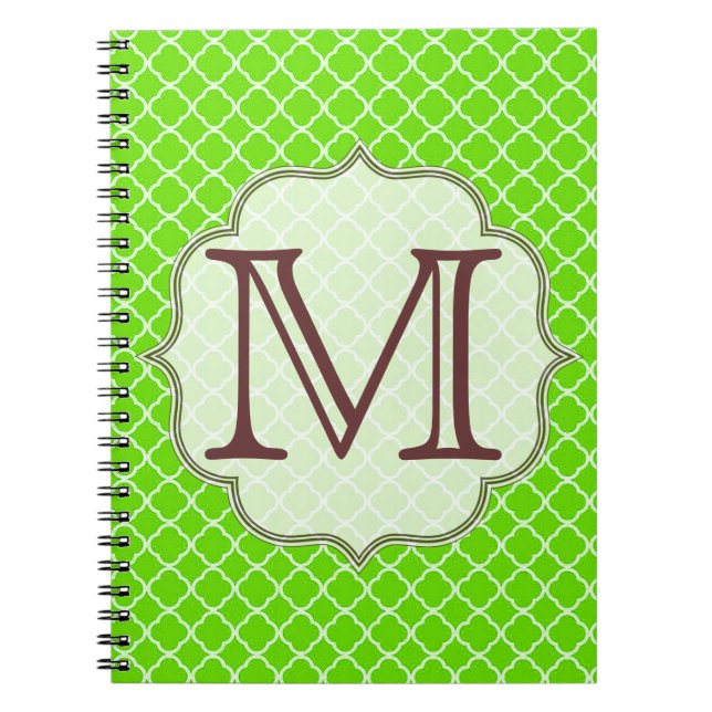 Lime Vert Quaterfoil Latti Monogramme Note Livre (Devant)
