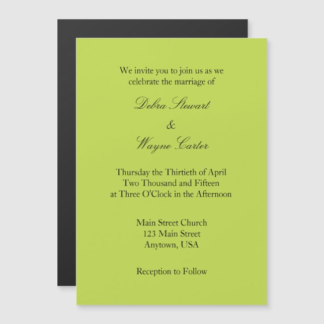 Lime Vert simple Faire-part de mariage magnétique (Devant / Derrière)