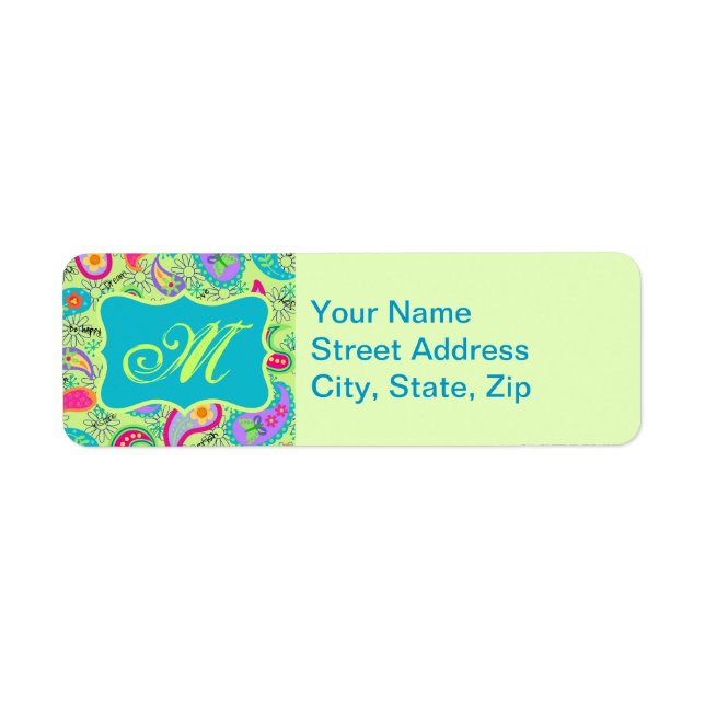 Lime Vert Turquoise Moderne Paisley Monogramme (Devant)