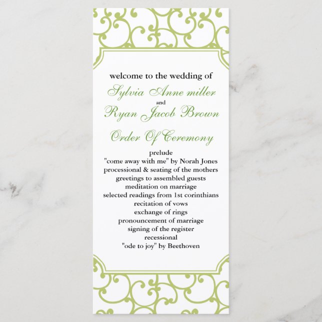 lime Wedding program (Front)