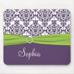 Lime, White, and Purple Damask Mousepad
