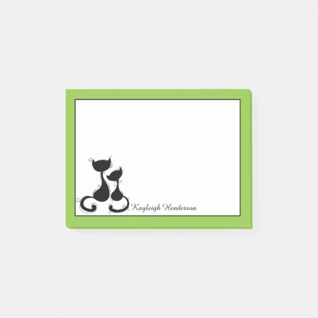 Lime White Black Cats Silhouette Personalized Post-it Notes (Front)