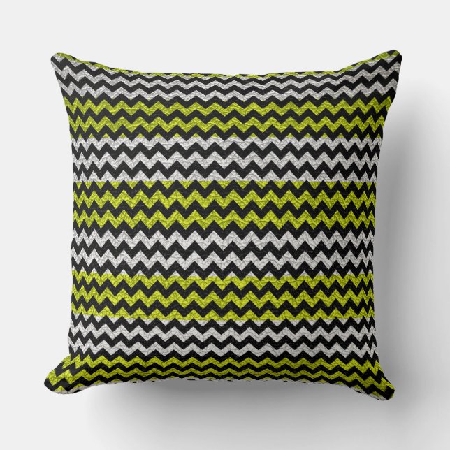 Lime White Chevron Stripes Pattern Throw Pillow (Front)