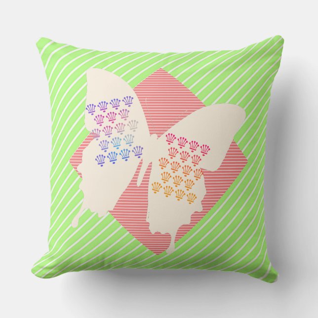 Lime White Diagonal Butterfly Throw Pillow (Front)
