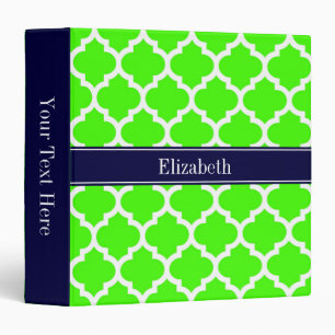 Lime White Moroccan #5 Navy Blue Name Monogram Binder