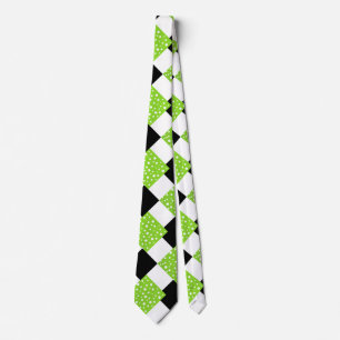 Lime  White Polka Dots, Black & White Colour Block Tie