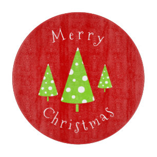 Lime White Polka Dots Christmas Trees Cutting Board
