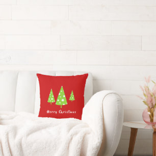Lime White Polka Dots Christmas Trees  Throw Pillo Pillow