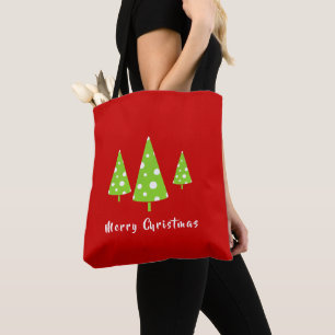 Lime White Polka Dots Christmas Trees Tote Bag