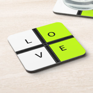 Lime & White Solid Colour Monogram Coaster
