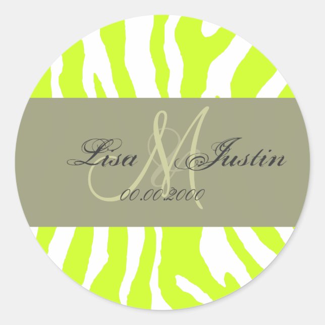 Lime zebra,  monogram stickers (Front)