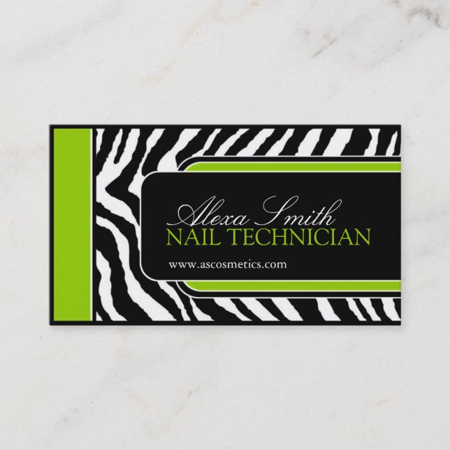 Lime Zebra Print  Business Card (Front)