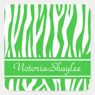 Lime Zebra Print with custom text Square Sticker