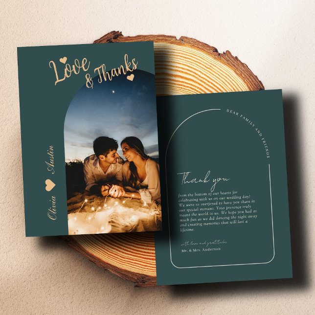 Limed Spruce Modern Arch Photo Elegant Wedding Thank You Card (Creator Uploaded)