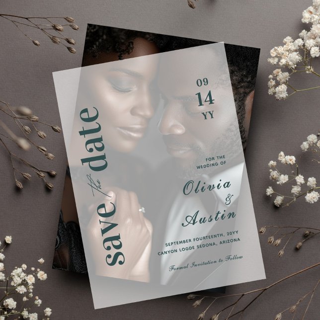 Limed Spruce Modern Minimal Wedding Save the Date Vellum Invitations (Creator Uploaded)